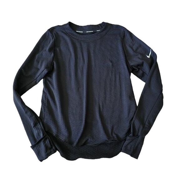 Nike DRI-FIT Activewear Top Women Small Black Crew Neck Athletic Long Sleeve - Picture 1 of 6
